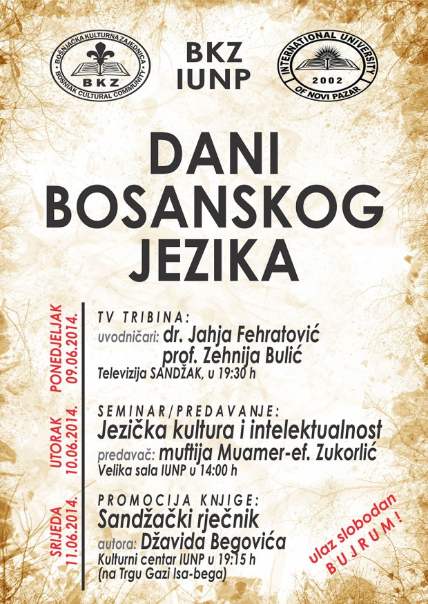 plakat 1000 DANI BOSANSKOG JEZIKA 9-11.06.2014